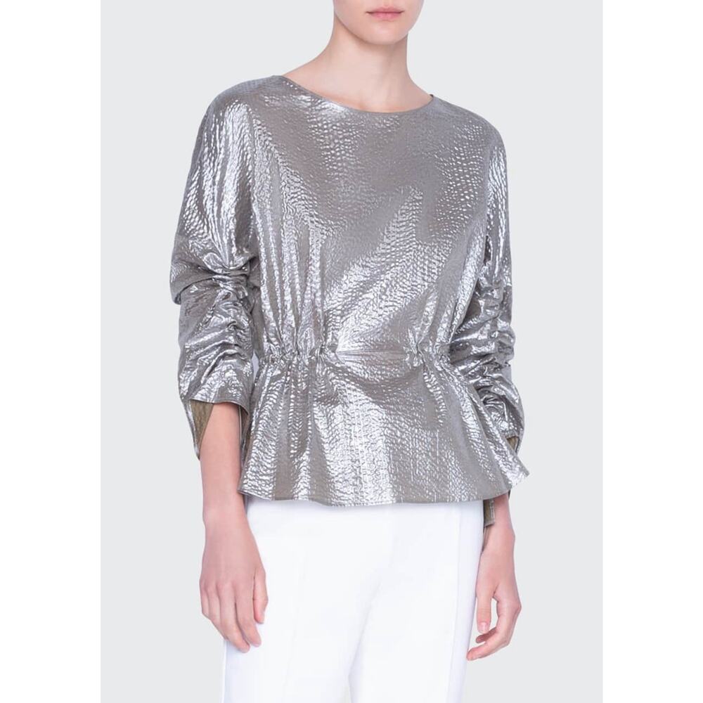 Akris Punto Size 6 Metallic Cotton Bracelet-Sleeve Shirt